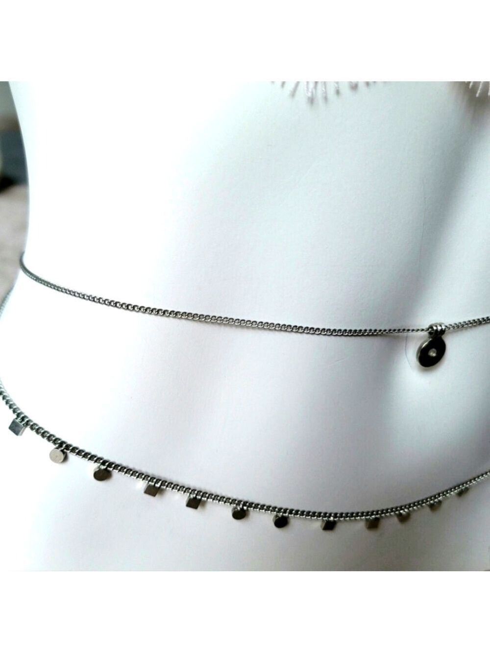 Fashion Aztec Design Double Chain Silver Pendant Necklace 30"